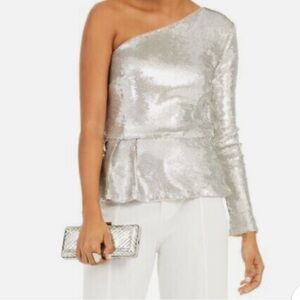 Silver Sequin One-Shoulder Top